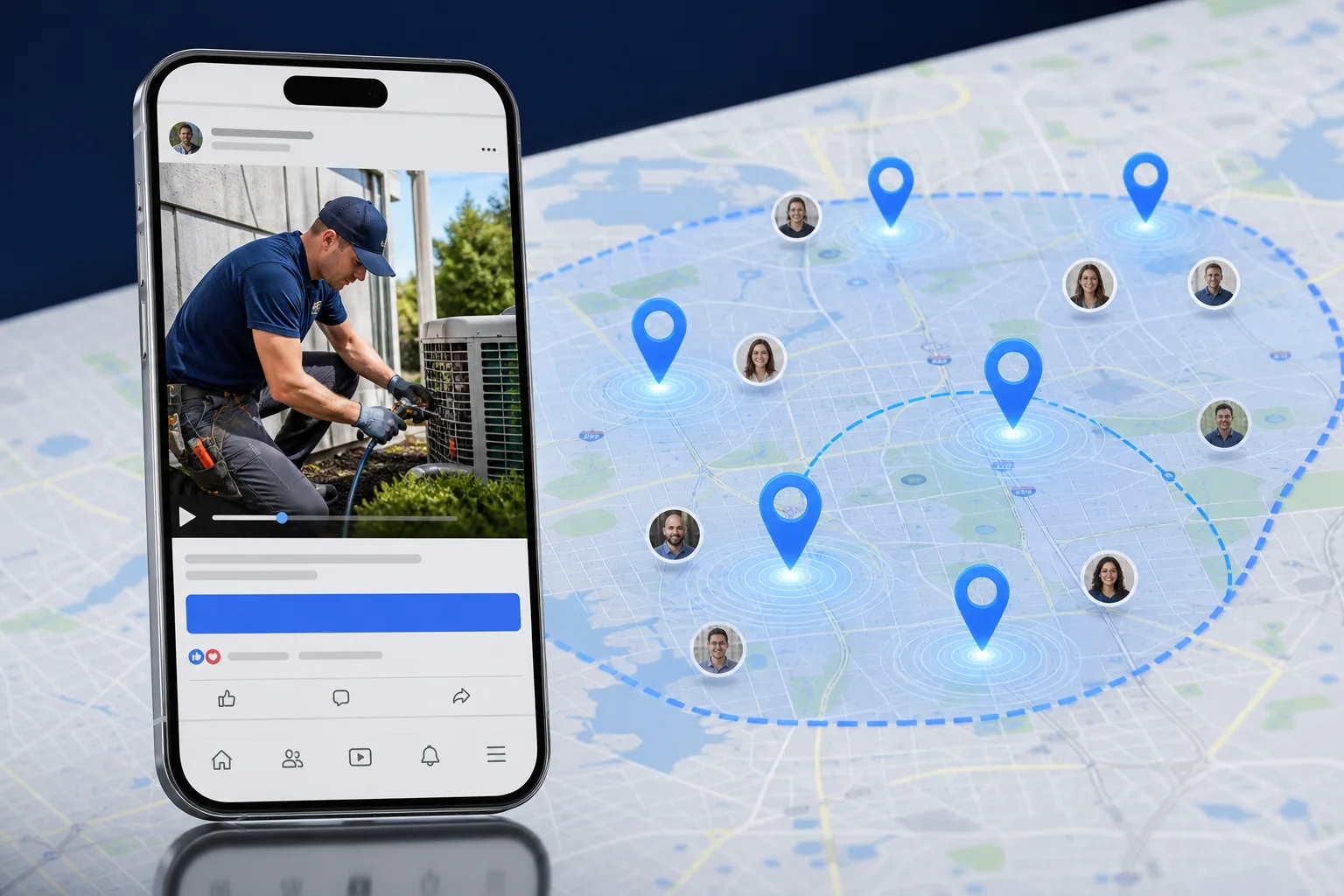 Local service advertisement reaching targeted customers across a Frisco-area map