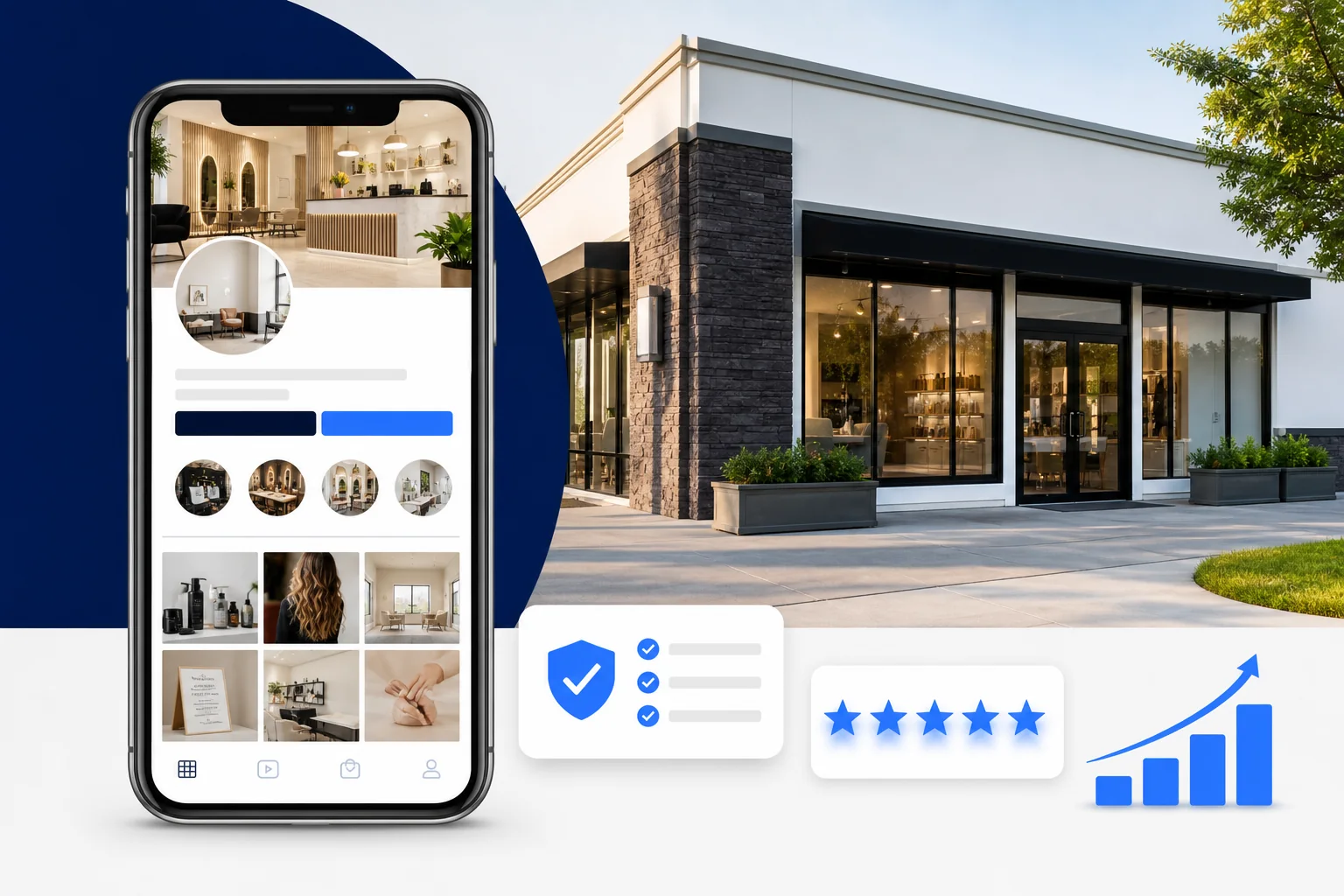 Professional local storefront and polished social profile supported by strong reviews and trust signals
